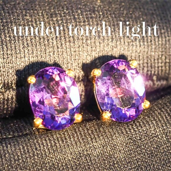 Violet Sapphire Oval 2.45Ct 925 Sterling Silver Handmade Stud Earrings - Picture 4 of 5